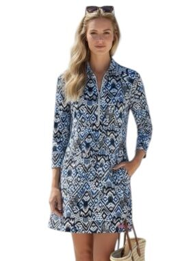 Lilly Pulitzer Sz S Oh My Cod Skipper Popover Beckon Blue Front Pocket Dress| EU